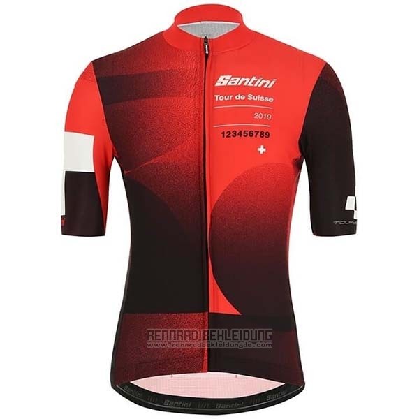 2019 Fahrradbekleidung Tour de Suisse Rot Shwarz Trikot Kurzarm und Tragerhose